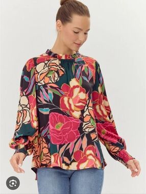 JODIFL ✨️ Bold Floral Mock Neck Long-Sleeve Women's Blouse Size S